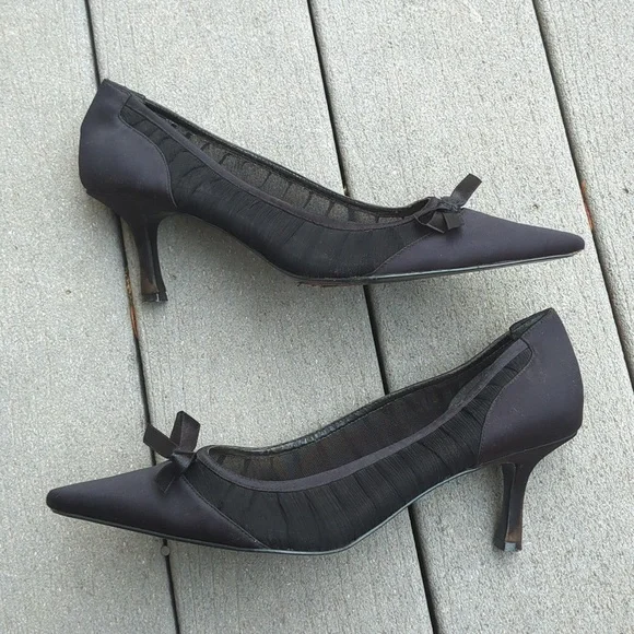 Metaphor Satin and Mesh Pointed Toe Heels with Bow - Picture 8 of 12